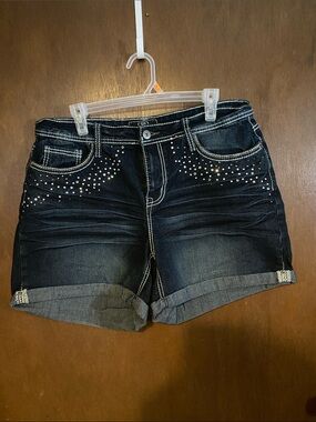 Cato Dark Wash Denim Shorts with Silver Stud Accents